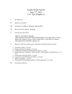 Faculty Senate Agenda Sept. 11th, 2012 5:15 -7pm, Pamplin 32 I.  Introductions