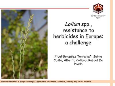 Cordoba University Spain Lolium spp.,  resistance to