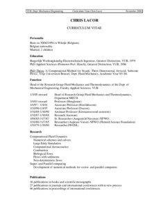 VUB, Dept. Mechanical Engineering  Curriculum Vitae Chris Lacor