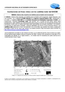 COMISION NACIONAL DE ACTIVIDADES ESPACIALES  Inundaciones en Areco vistas con los satélites-radar del SIASGE