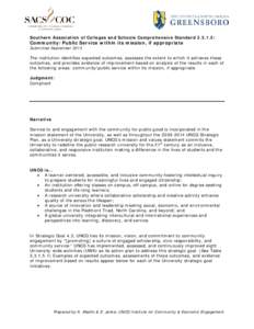 Southern Association of Colleges and Schools Comprehensive Standard:  Community/Public Service within its mission, if appropriate Submitted SeptemberThe institution identifies expected outcomes, assesses t