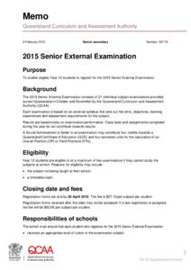 Memo: 2015 Senior External Examination