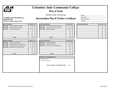 Columbus State Community College Plan of Study Skilled Trades Technology CAREER AND TECHNICAL PROGRAMS