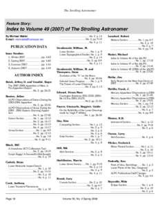 The Strolling Astronomer  Feature Story: Index to Volume[removed]of The Strolling Astronomer By Michael Mattei