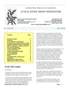 Australian Native Plants Society (Australia) Inc.  ACACIA STUDY GROUP NEWSLETTER Group Leader and Newsletter Editor Seed Bank Curator Bill Aitchison