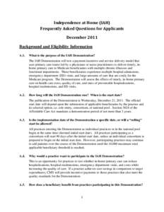 Independence at Home (IAH) Frequently asked questions for applicants