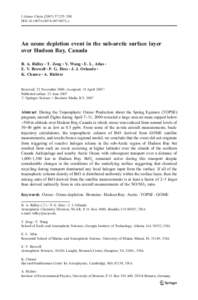 J Atmos Chem:255–280 DOIs10874z An ozone depletion event in the sub-arctic surface layer over Hudson Bay, Canada B. A. Ridley & T. Zeng & Y. Wang & E. L. Atlas &