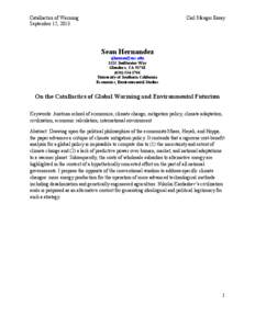 Catallactics of Warming September 15, 2013 Carl Menger Essay  Sean Hernandez