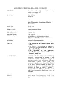 QUEENSLAND INDUSTRIAL RELATIONS COMMISSION CITATION: Chris Gilmore v State of Queensland (Department of Health[removed]QIRC 003