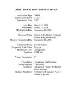JOINT CLINICAL AND STATISTICAL REVIEW  Application Type SNDA Submission Number[removed]Submission Code S 073 Letter Date March 18, 2008