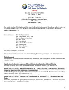 DRAFT BOARD MEETING MINUTES OCTOBER 14, 2014 Byron Sher Auditorium California Environmental Protection Agency 1001 I Street