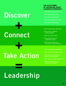 THE 15 OUTCOMES OF THE NEW GIRL SCOUT LEADERSHIP EXPERIENCE 1 Girls develop a strong sense of self.  Discover