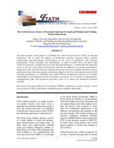 Volume 4, Issue 3, Spring2005  The Critical Success Factors of Sourcing Production for Small and Medium-sized Clothing