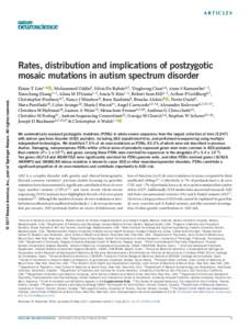 a r t ic l e s  © 2017 Nature America, Inc., part of Springer Nature. All rights reserved. Rates, distribution and implications of postzygotic mosaic mutations in autism spectrum disorder