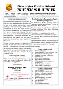 Nemingha Public School  NEWSLINK Term 1, Week 9 28th March, 2014