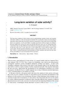 submitted to Journal of Space Weather and Space Climate c The author(s) under the Creative Commons Attribution-NonCommercial license 1