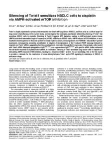 Citation: Cell Death and Disease[removed], e319; doi:[removed]cddis[removed] & 2012 Macmillan Publishers Limited All rights reserved[removed]www.nature.com/cddis  Silencing of Twist1 sensitizes NSCLC cells to cisplati