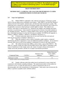 Note: CTM-033 has been revised and is now OTM-29. The method was updated to address issues related to maintaining a pH of ≥ 12 in the NaOH impingers during the test. DRAFT METHOD XHCN METHOD XHCN - SAMPLING AND ANALYSI