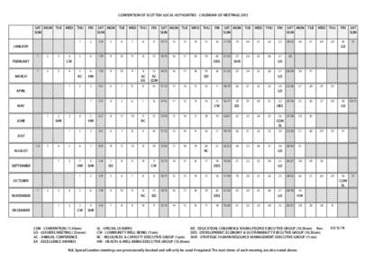 CONVENTION OF SCOTTISH LOCAL AUTHORITIES - CALENDAR OF MEETINGS 2015 SAT MON TUE WED THU SUN 1  FRI