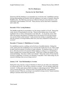 Insight Meditation Center  Dharma Practice DaysThe Five Hindrances Practices for the Third Month