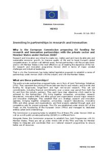 EUROPEAN COMMISSION  MEMO Brussels, 10 July[removed]Investing in partnerships in research and innovation