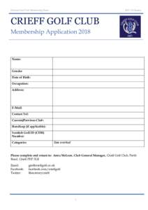 Fictional Golf Club Membership FormSeason CRIEFF GOLF CLUB Membership Application 2018