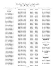 Maine State Police Special Investigations Unit  Active Permits / Licenses Resident Concealed Handgun Permits ALFRED, ME 145 Permits