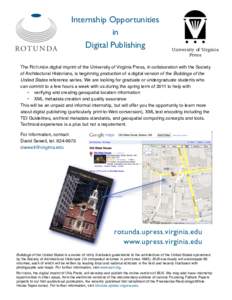 Internship Opportunities in Digital Publishing University of Virginia Press