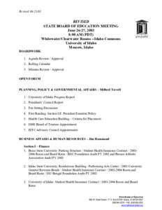 Revised[removed]REVISED STATE BOARD OF EDUCATION MEETING June 26-27, 2003 8:00 AM (PDT)