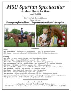 MSU Spartan Spectacular -Arabian Horse Auction April 27, 2014 Preview of Sale Horses at 12 noon Sale at 2:00 p.m.