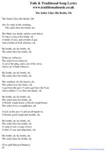 Folk & Traditional Song Lyrics - The Sailor Likes His Bottle, Oh