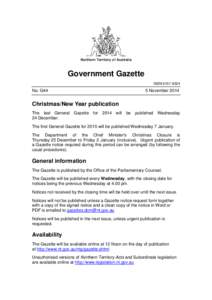 Northern Territory of Australia  Government Gazette ISSN[removed]No. G44