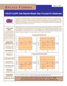 May 21, 2009  E N L A C E F L O R I DA POLICY ALERT: Test Results Mixed: Stay Focused On Readiness The release of third grade scores on the Florida Comprehensive Assessment Test (FCAT) by the Department of