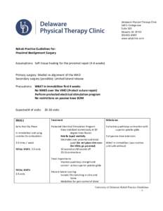 Delaware Physical Therapy Clinic 540 S. College Ave Suite 160 Newark, DE[removed]8893 www.udptclinic.com