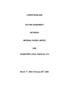 LOWER MAINLAND  HOT MIX AGREEMENT BETWEEN