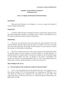 LC Paper No. CB[removed]) Legislative Council Panel on Manpower Information Note Survey on Supply and Demand of Domestic Helpers  Introduction