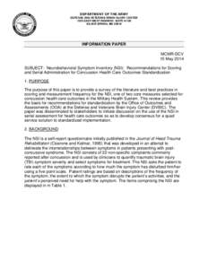 DEPARTMENT OF THE ARMY DEFENSE AND VETERANS BRAIN INJURY CENTER 1335 EAST-WEST HIGHWAY, SUITE[removed]SILVER SPRING, MD[removed]INFORMATION PAPER