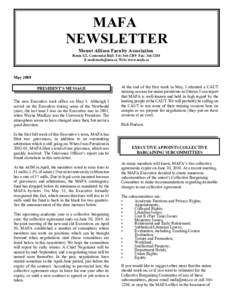 MAFA NEWSLETTER Mount Allison Faculty Association Room G2, Centennial Hall Tel: Fax: E-mail: Web: www.mafa.ca