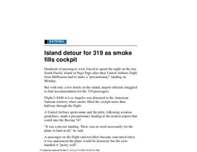 Island detour for 319 as smoke fills cockpit - smh.com.au - National  Thursday, January 18, 2001 News Home