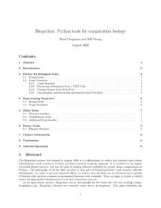 Biopython: Python tools for computation biology Brad Chapman and Jeff Chang August 2000 Contents 1 Abstract