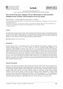 First record of the genus Zaglyptus Förster (Hymenoptera: Ichneumonidae: Pimplinae) from Vietnam, with description of one new species