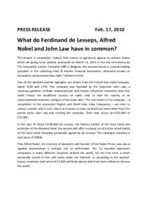PRESS RELEASE  Feb. 17, 2010 What do Ferdinand de Lesseps, Alfred Nobel and John Law have in common?