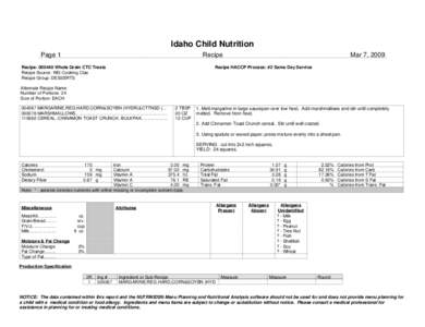 Idaho Child Nutrition Page 1 Recipe  Recipe: [removed]Whole Grain CTC Treats