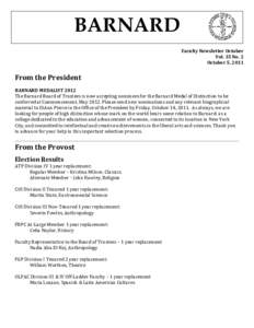 BARNARD Faculty Newsletter October Vol. 35 No. 2 October 5, 2011  From the President