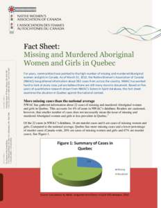 Fact Sheet: Missing and Murdered Aboriginal Women and Girls in Quebec For years, communities have pointed to the high number of missing and murdered Aboriginal women and girls in Canada. As of March 31, 2010, the Native 