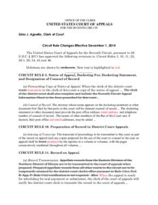 OFFICE OF THE CLERK  UNITED STATES COURT OF APPEALS FOR THE SEVENTH CIRCUIT  Gino J. Agnello, Clerk of Court