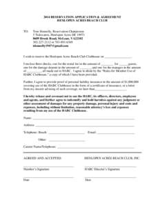 2014 RESERVATION APPLICATION & AGREEMENT HENLOPEN ACRES BEACH CLUB TO:  Tom Donnelly, Reservation Chairperson