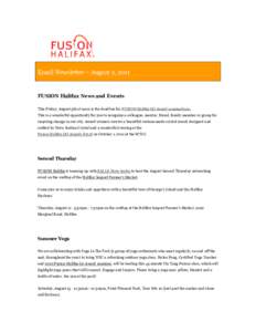 Email Newsletter – August 2, 2011  FUSION Halifax News and Events This Friday, August 5th at noon is the deadline for FUSION Halifax GO Award nominations. This is a wonderful opportunity for you to recognize a colleagu