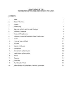 CONSTITUTION OF THE ASIAN BUREAU OF FINANCE AND ECONOMIC RESEARCH CONTENTS 1.