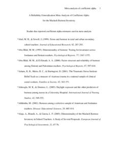 Meta-analysis of coefficient alpha  1 A Reliability Generalization Meta-Analysis of Coefficient Alpha for the Maslach Burnout Inventory